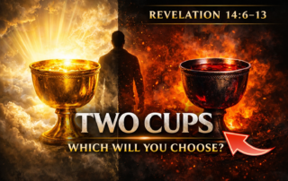 Bible study on Revelation 14:6-13 showing two cups representing grace and God’s wrath, highlighting the choice between salvation and judgment