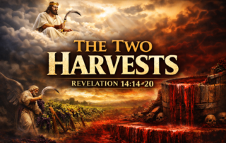 Revelation 14:14–20 thumbnail showing Jesus on a cloud with a sickle and the winepress of God’s wrath, illustrating the two harvests of salvation and judgment